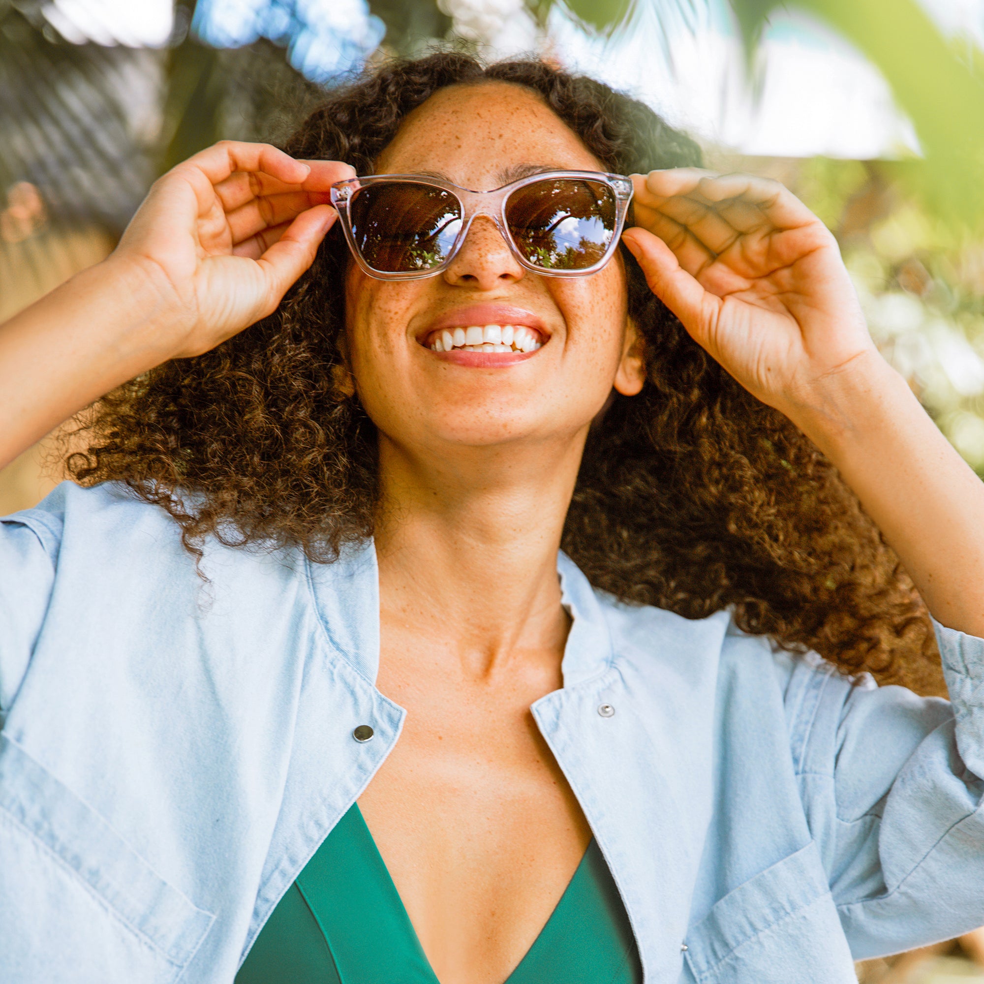 woman with clear sunglasses