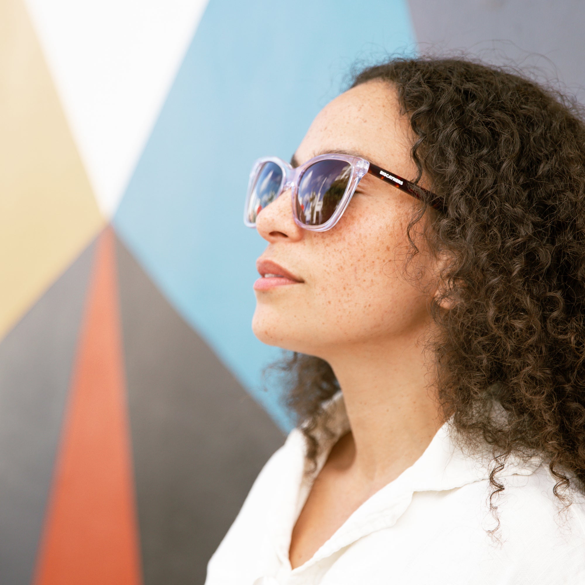 woman with clear sunglasses